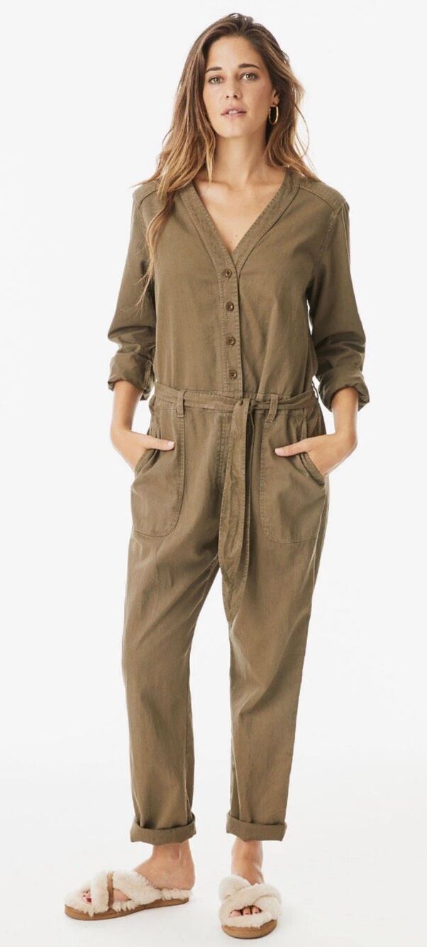 NWOT Xirena Wylder Twill Utility Jumpsuit Olive Green Relaxed Boiler Suit, Med $